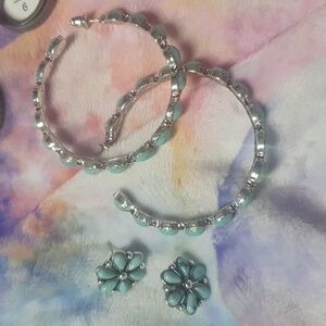 Turquoise hoop earrings and Turquoise flower earrings NWOT